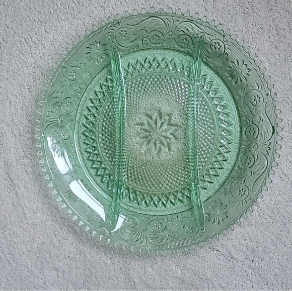 Indiana Glass Other - INDIANA GLASS for TIARA Divided Glass Relish Tray Dish - CHANTILLY GREEN 12 Inch
